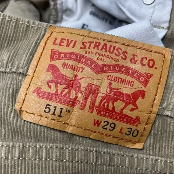 Levi's 511 Ribbed Corduroy Tan Straight Leg Jeans W29L30 - Picture 8 of 9